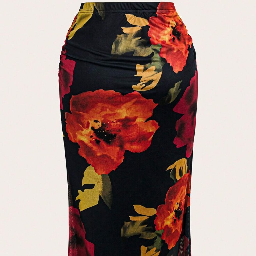 Long Straight Floral Skirt – Bold & Beautiful | Size 12